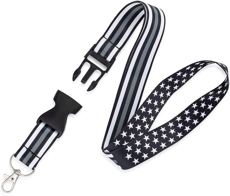 Great 1 Thin Grey-Gray Line American Flag Office Lanyard - Badge and ID Holder - Image 2